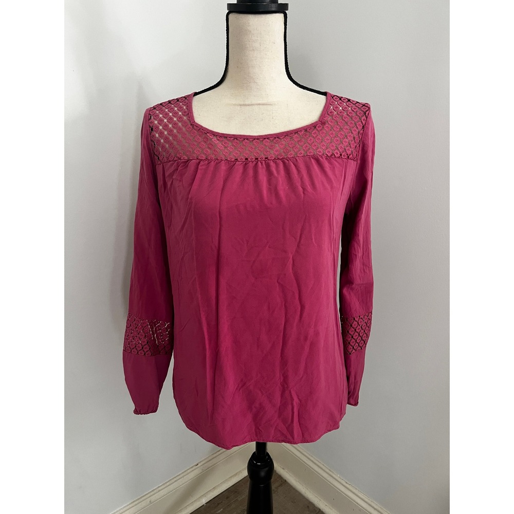 Pink Long Sleeve Boho Chic Top Medium Magenta Peasant Blouse Romantic Jewel Tone